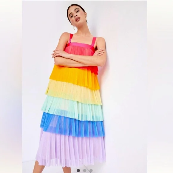 Anthropologie- Hutch Rainbow Tiered Midi Dress - Picture 1 of 4